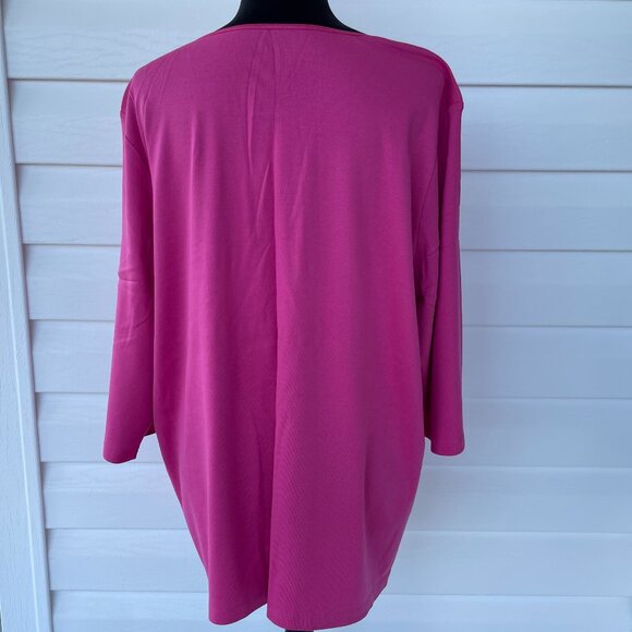 NWT CJ BANKS 3/4 Sleeve Satin Trim Tee 3X Pink - Picture 5 of 5